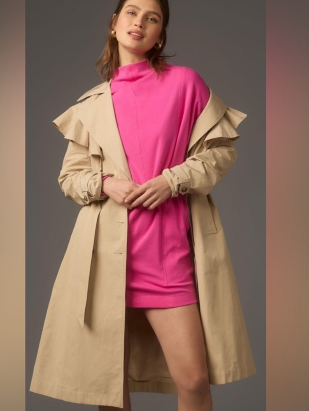 Anthropologie Daily Practice pink Long Sleeve Mock-Neck stretchy Knit Mini dress